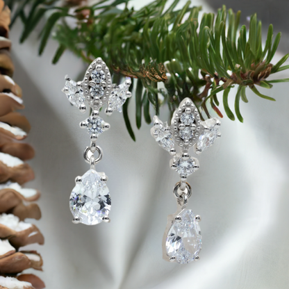 Silver Antique Chandelier CZ Teardrop Earrings