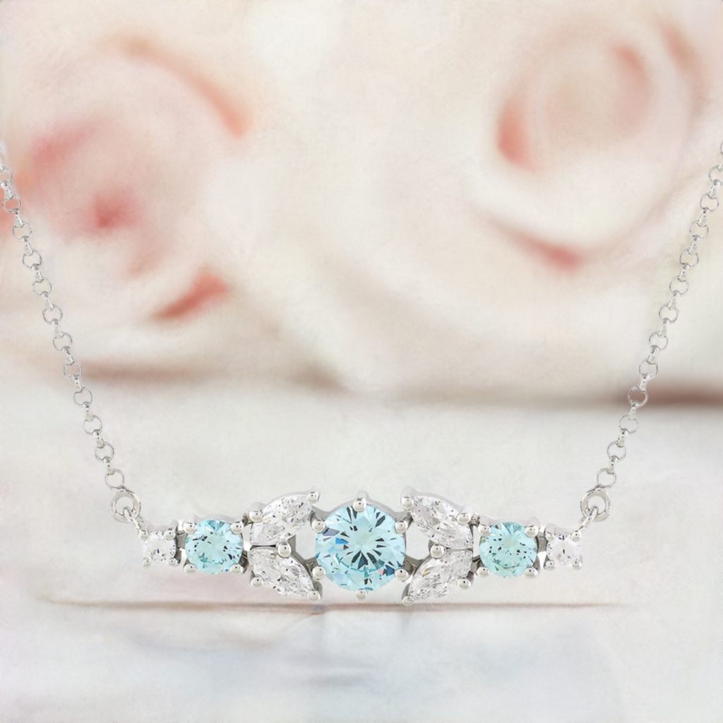 Silver Aquamarine Crystal Bar Necklace