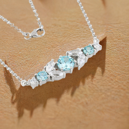 Silver Aquamarine Crystal Bar Necklace