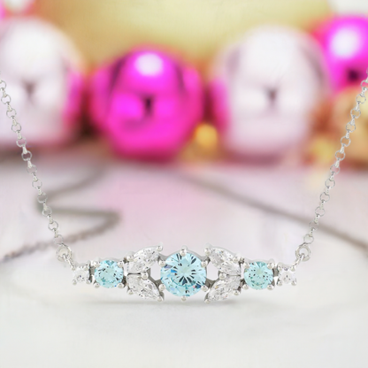 Silver Aquamarine Crystal Bar Necklace