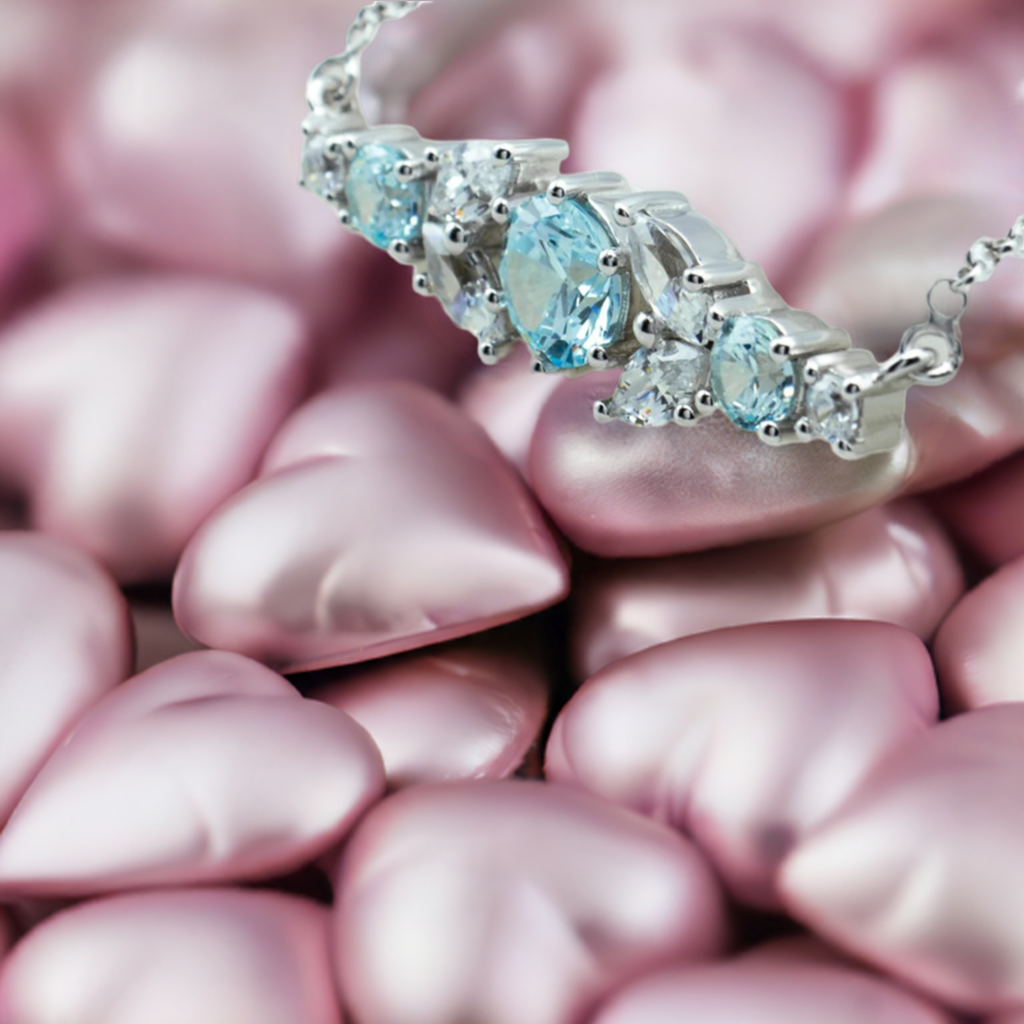 Silver Aquamarine Crystal Bar Necklace