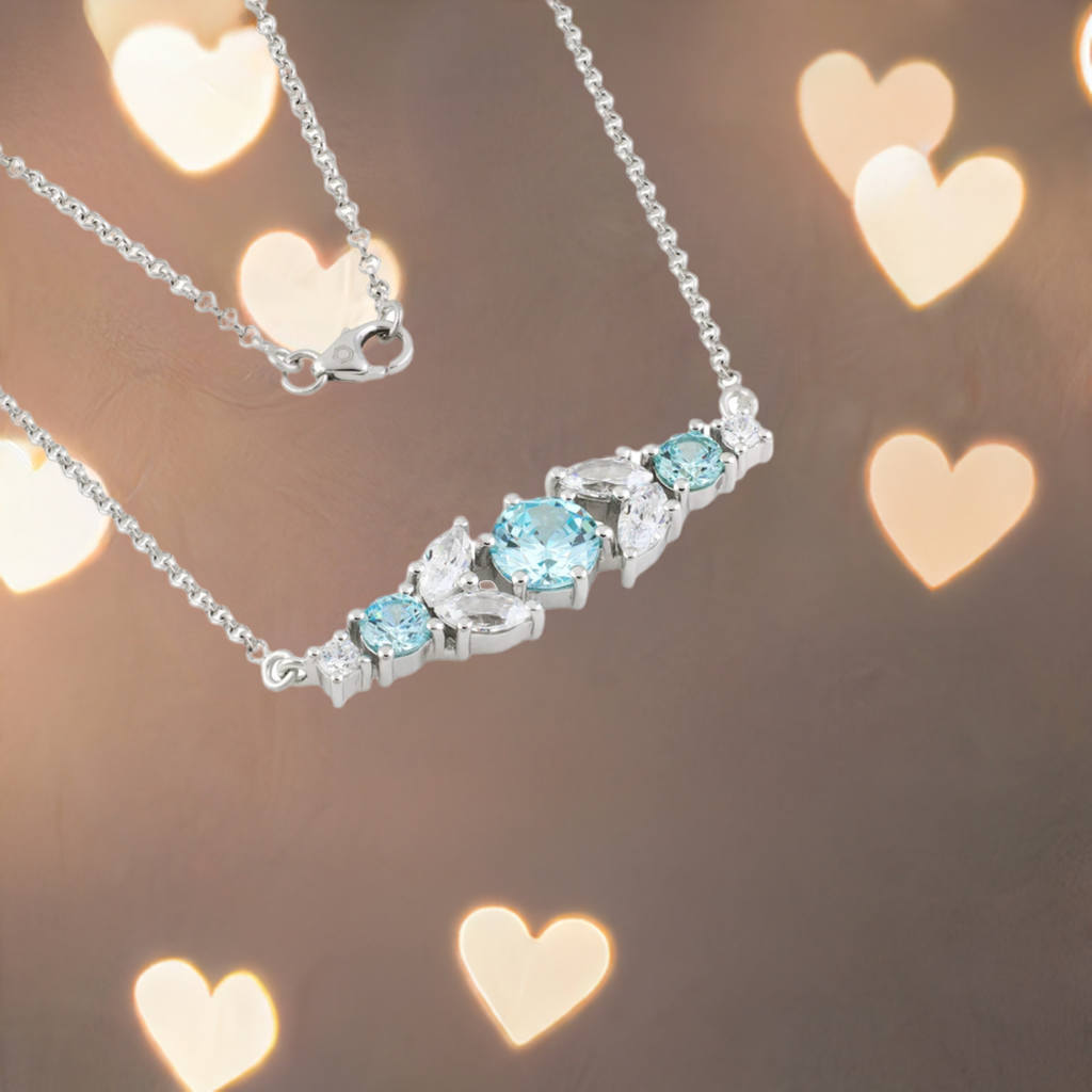 Silver Aquamarine Crystal Bar Necklace