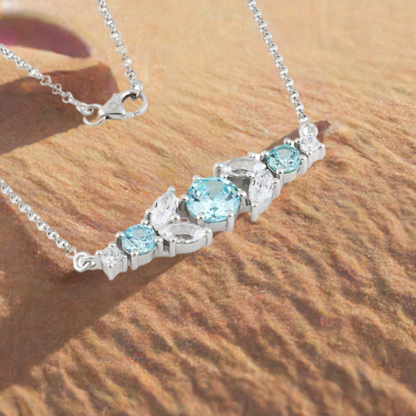 Silver Aquamarine Crystal Bar Necklace