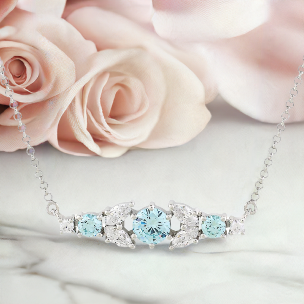 Silver Aquamarine Crystal Bar Necklace