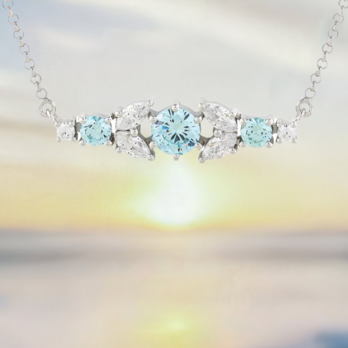 Silver Aquamarine Crystal Bar Necklace