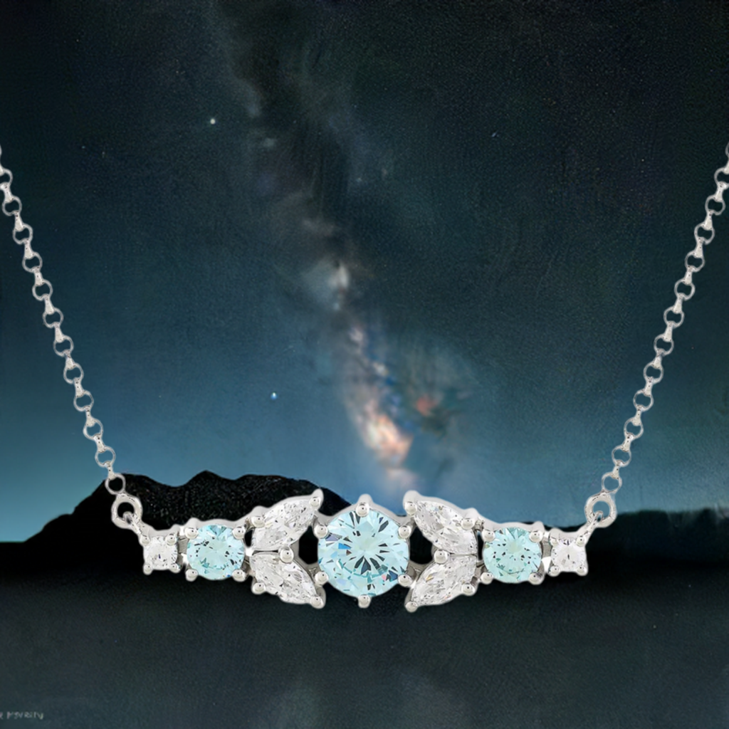 Silver Aquamarine Crystal Bar Necklace