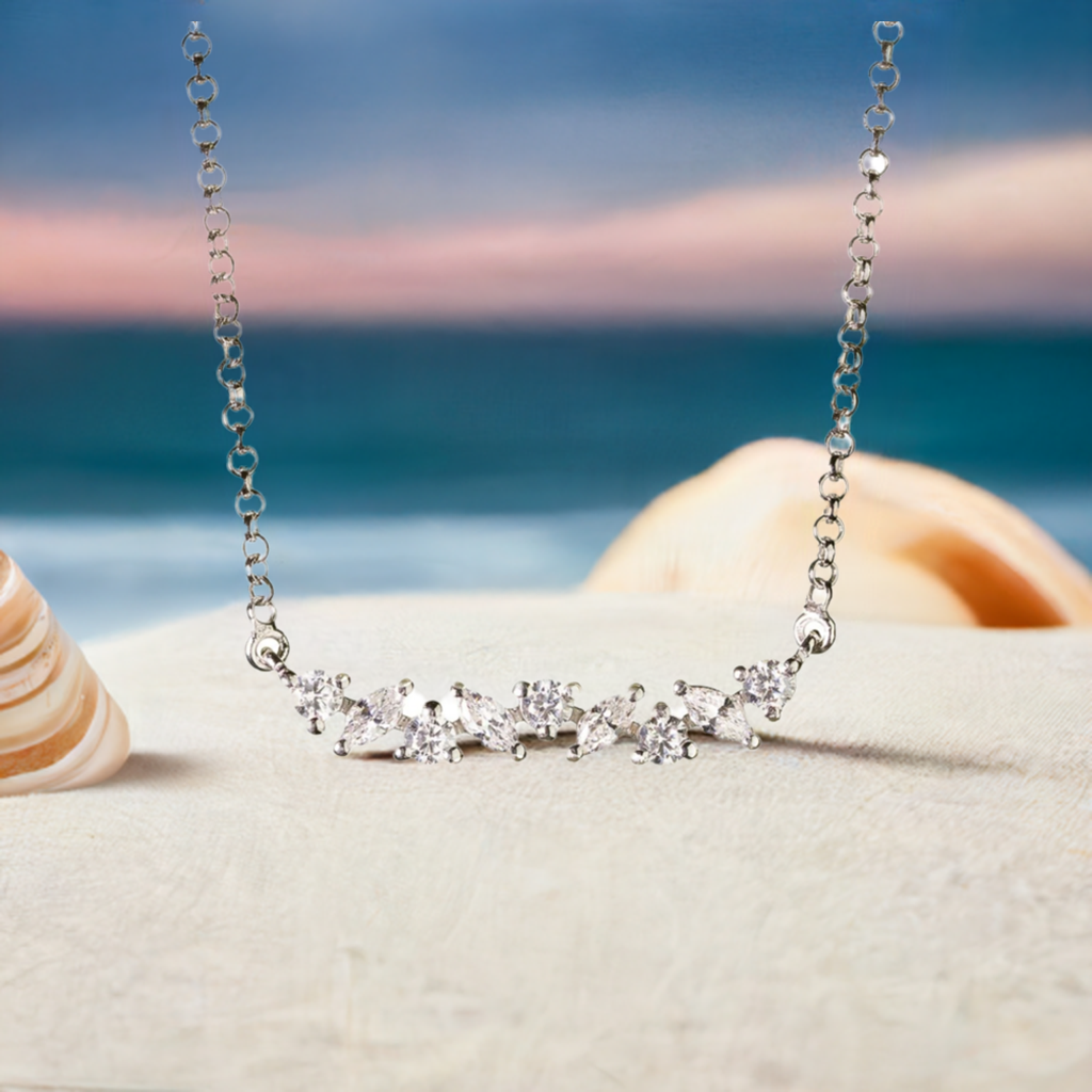 Silver Marquise Crystal Bar Necklace