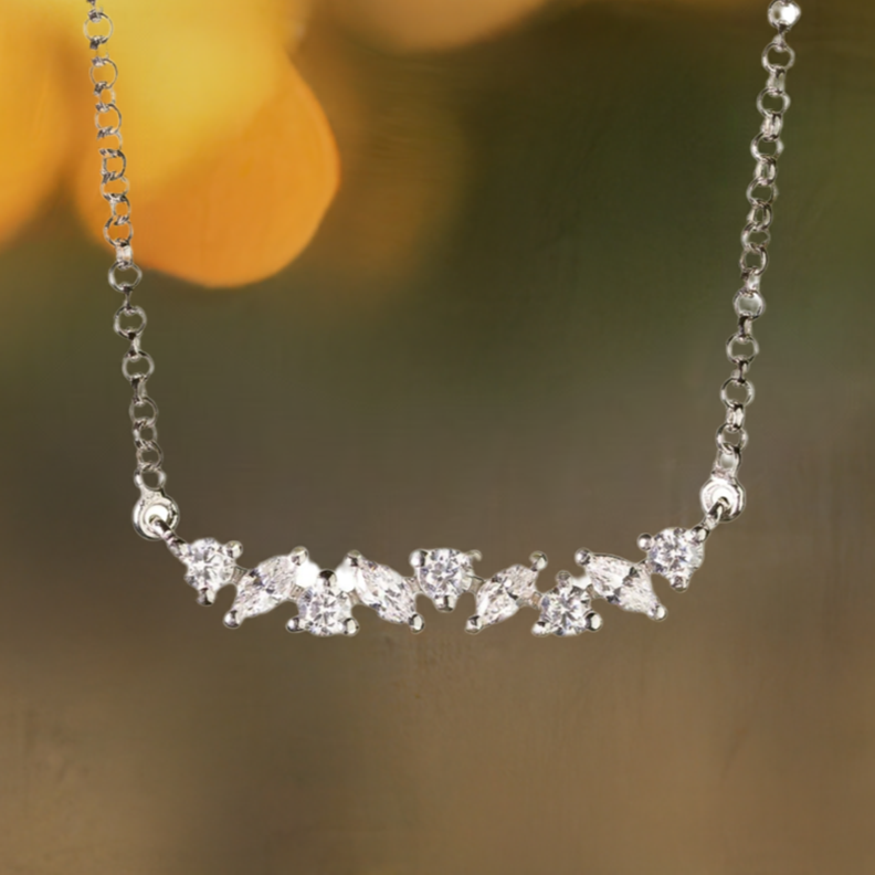 Silver Marquise Crystal Bar Necklace