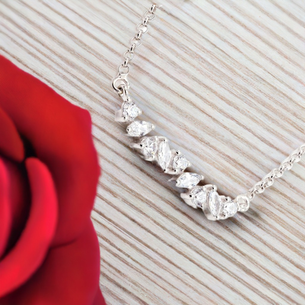 Silver Marquise Crystal Bar Necklace