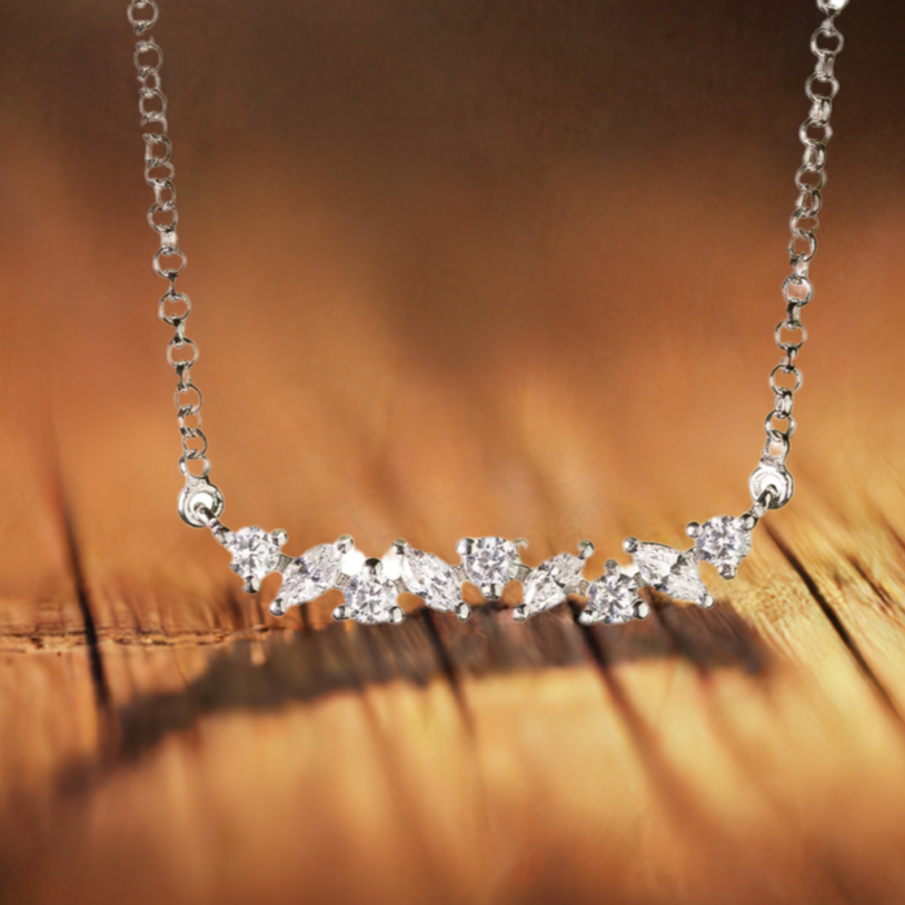 Silver Marquise Crystal Bar Necklace