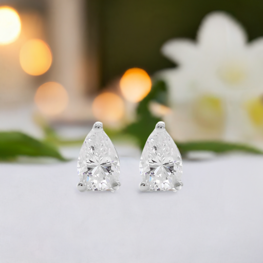 Silver Pear Shaped Crystal Earrings