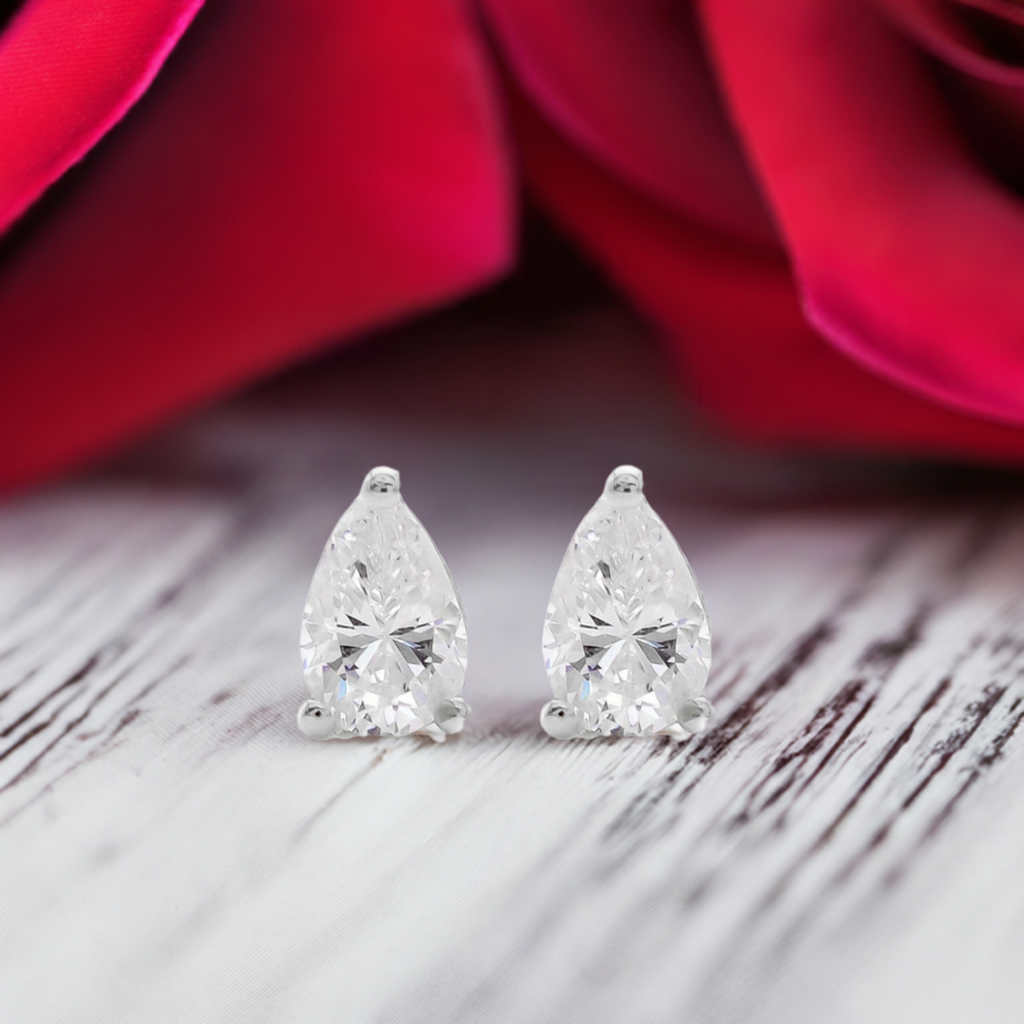 Silver Pear Shaped Crystal Earrings