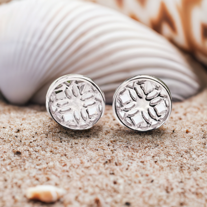 Silver Stud Earrings with Round Filigree