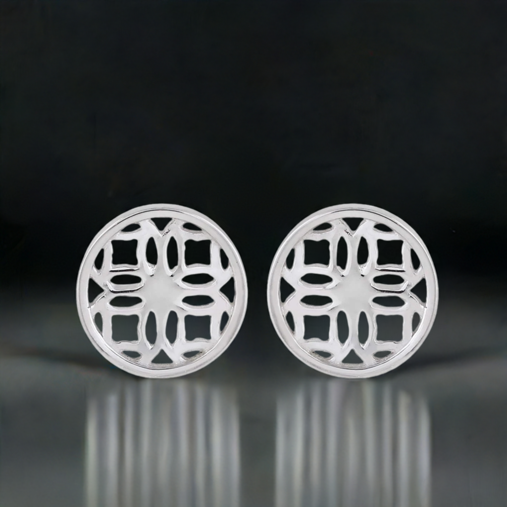 Silver Stud Earrings with Round Filigree