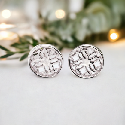 Silver Stud Earrings with Round Filigree