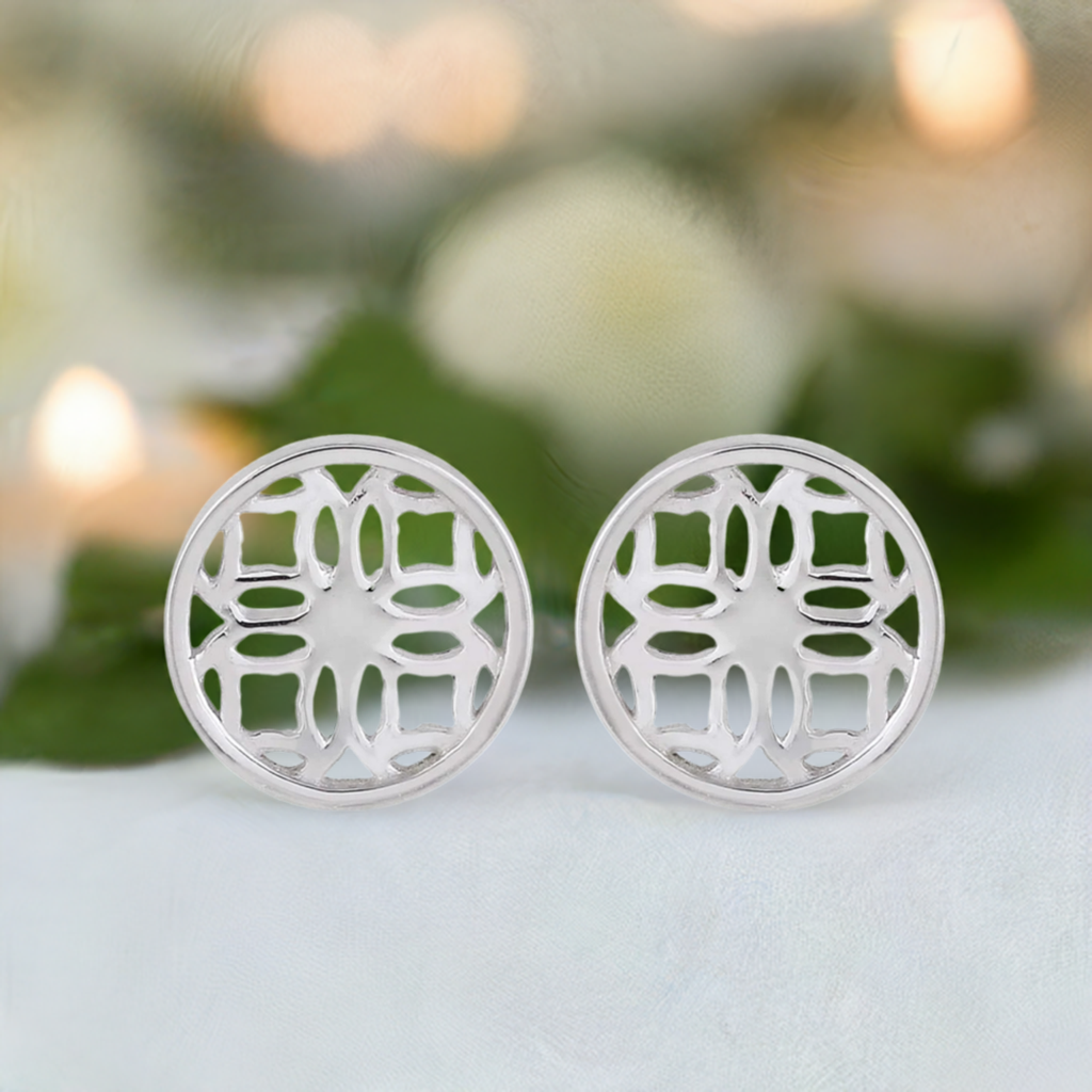 Silver Stud Earrings with Round Filigree