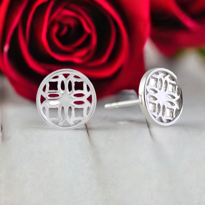 Silver Stud Earrings with Round Filigree