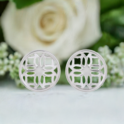 Silver Stud Earrings with Round Filigree