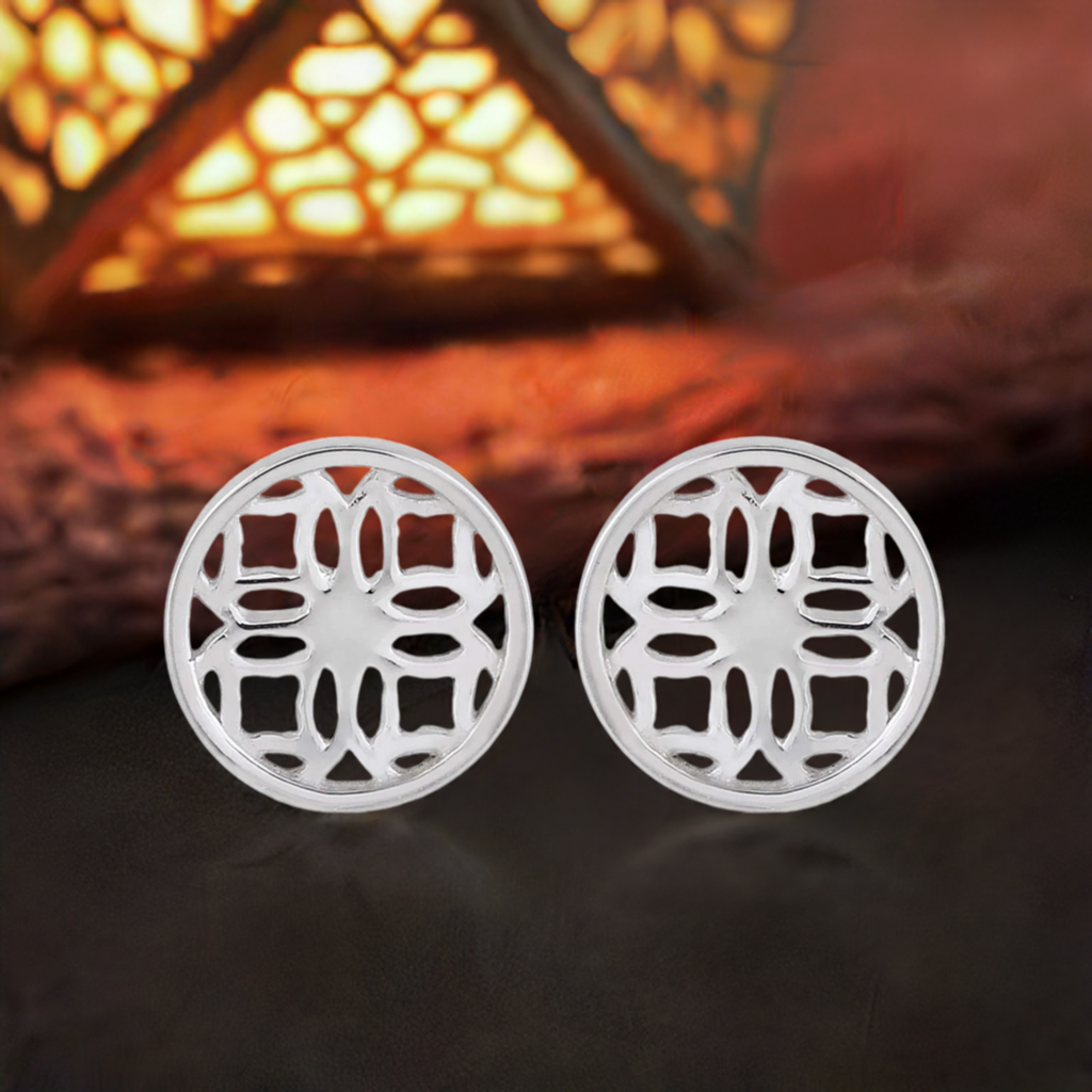 Silver Stud Earrings with Round Filigree