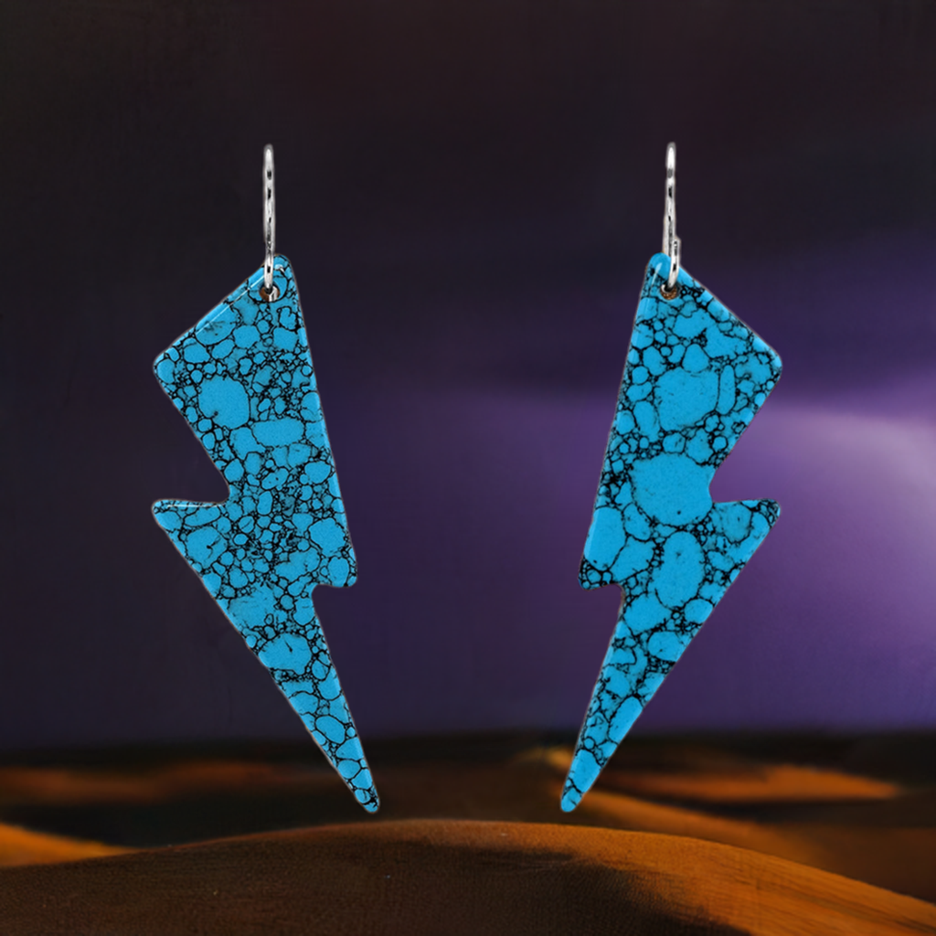 Lightning Bolt Blue Turquoise Gibbsite Earrings