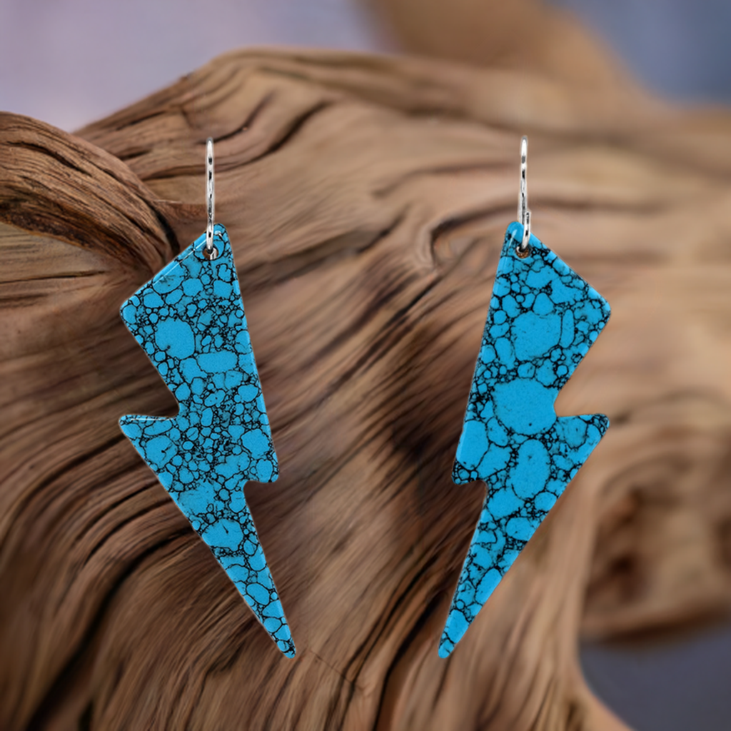 Lightning Bolt Blue Turquoise Gibbsite Earrings