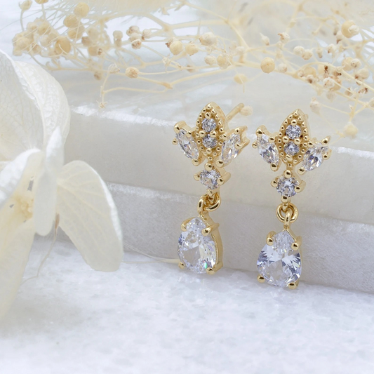 Gold Antique Chandelier CZ Teardrop Earrings