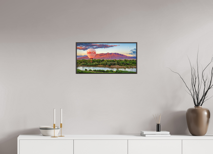 24 x 12″, Modern Aluminum Print with Alder Brown Wood Frame Sandia Sunset Fantasy - Duke City