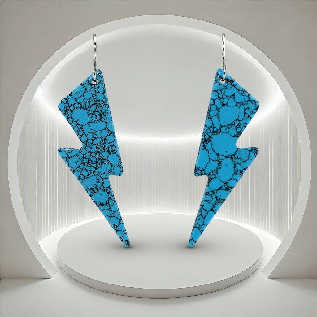 Lightning Bolt Blue Turquoise Gibbsite Earrings