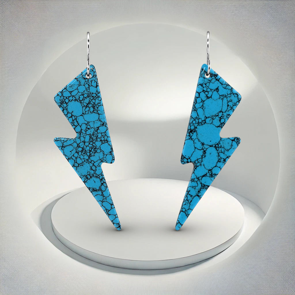 Lightning Bolt Blue Turquoise Gibbsite Earrings