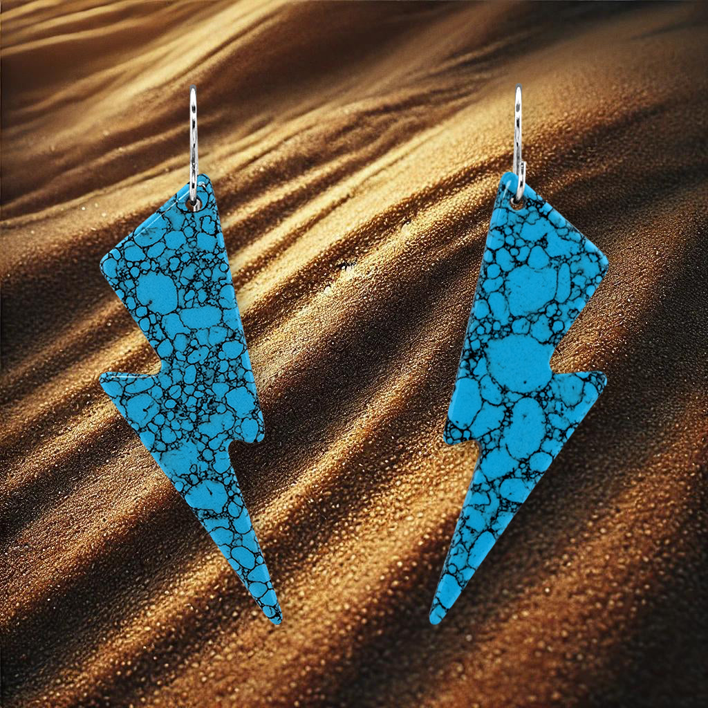 Lightning Bolt Blue Turquoise Gibbsite Earrings