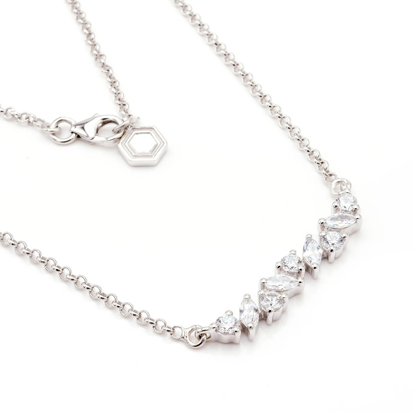 Silver Marquise Crystal Bar Necklace