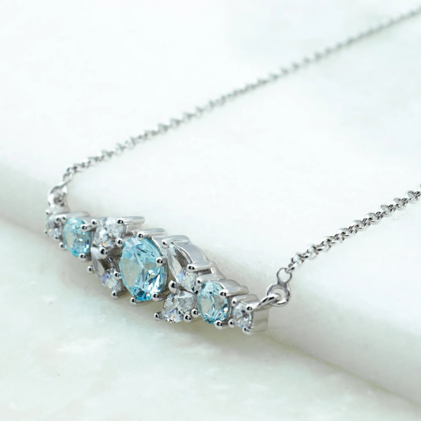 Silver Aquamarine Crystal Bar Necklace