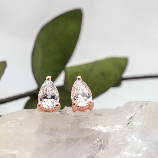 Rose Gold Pear Shaped Crystal Earrings