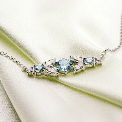 Silver Aquamarine Crystal Bar Necklace