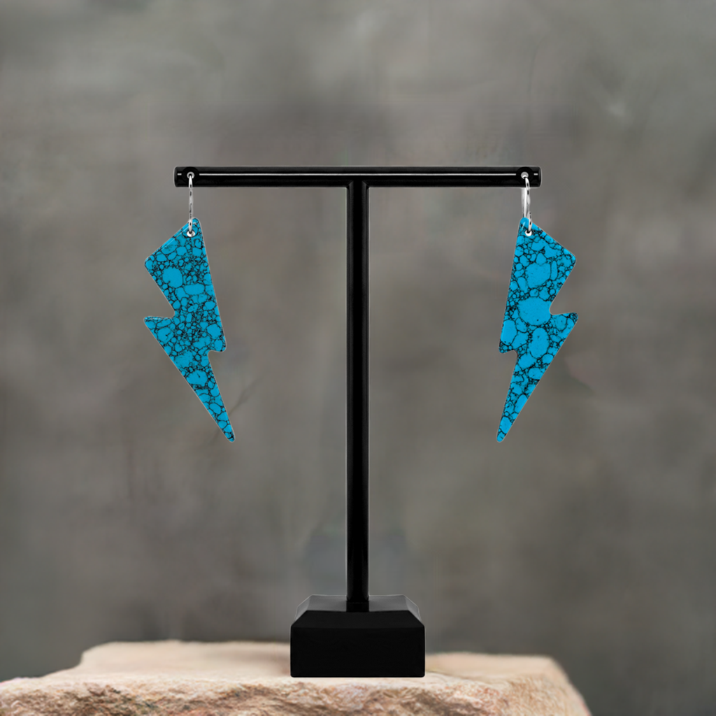 Lightning Bolt Blue Turquoise Gibbsite Earrings