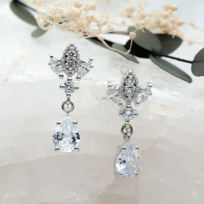 Silver Antique Chandelier CZ Teardrop Earrings