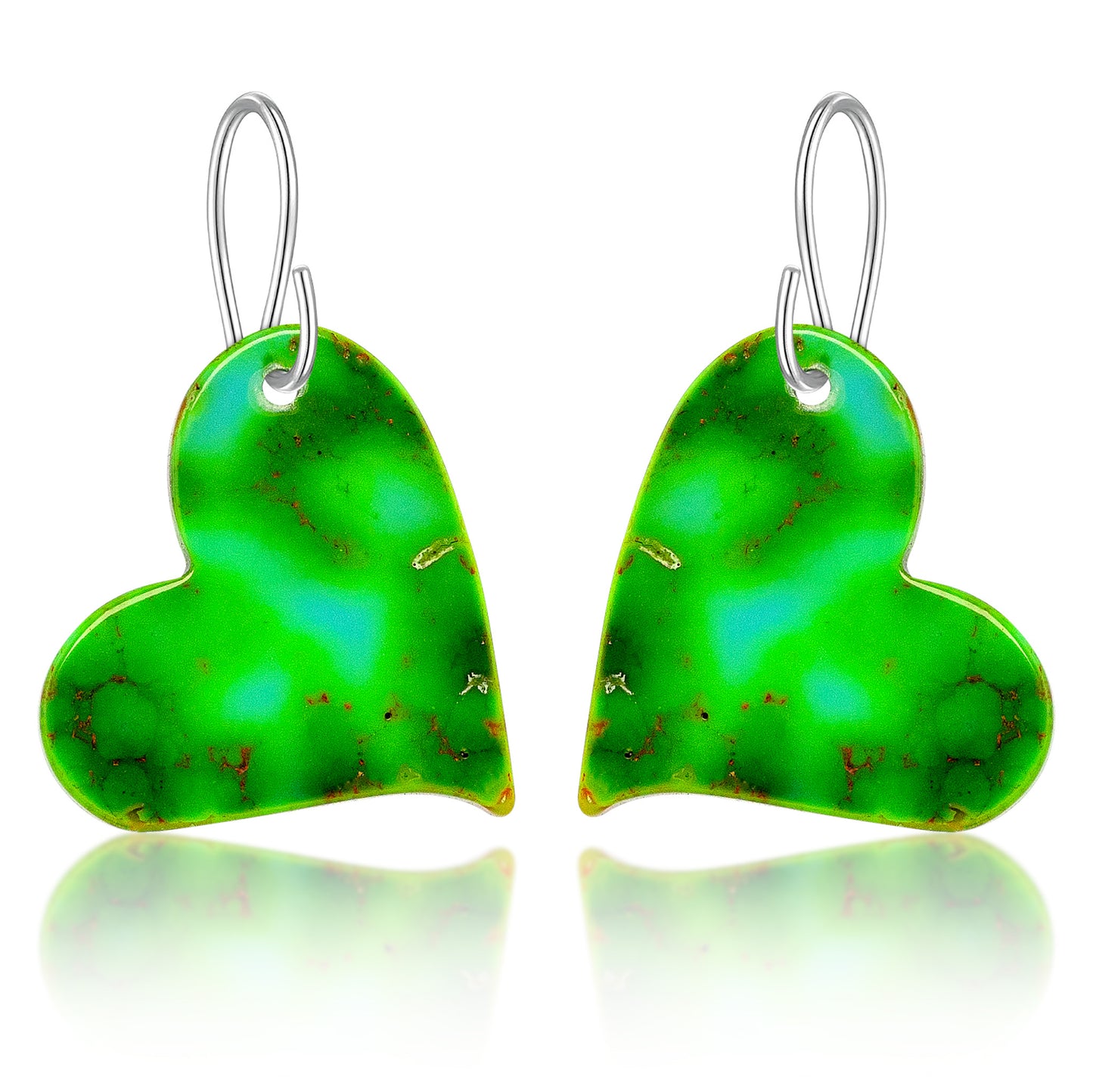 Green Turquoise Gibbsite Heart Earrings