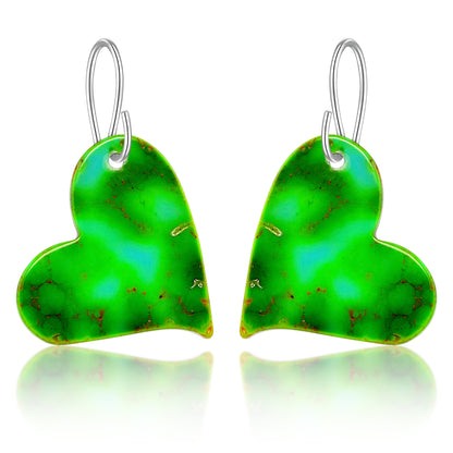 Green Turquoise Gibbsite Heart Earrings