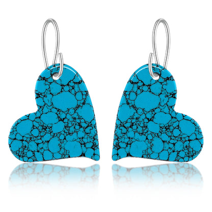 Blue Turquoise Gibbsite Heart Drop Earrings