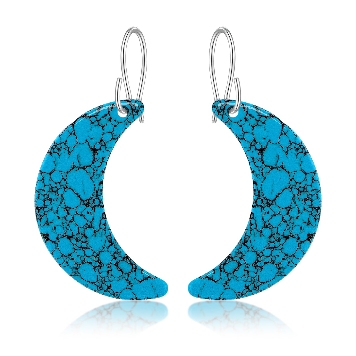 Blue Turquoise Gibbsite Moon Earrings