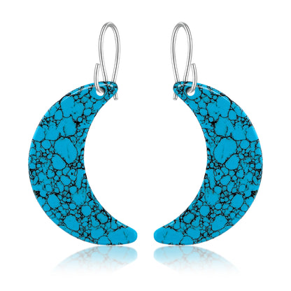 Blue Turquoise Gibbsite Moon Earrings