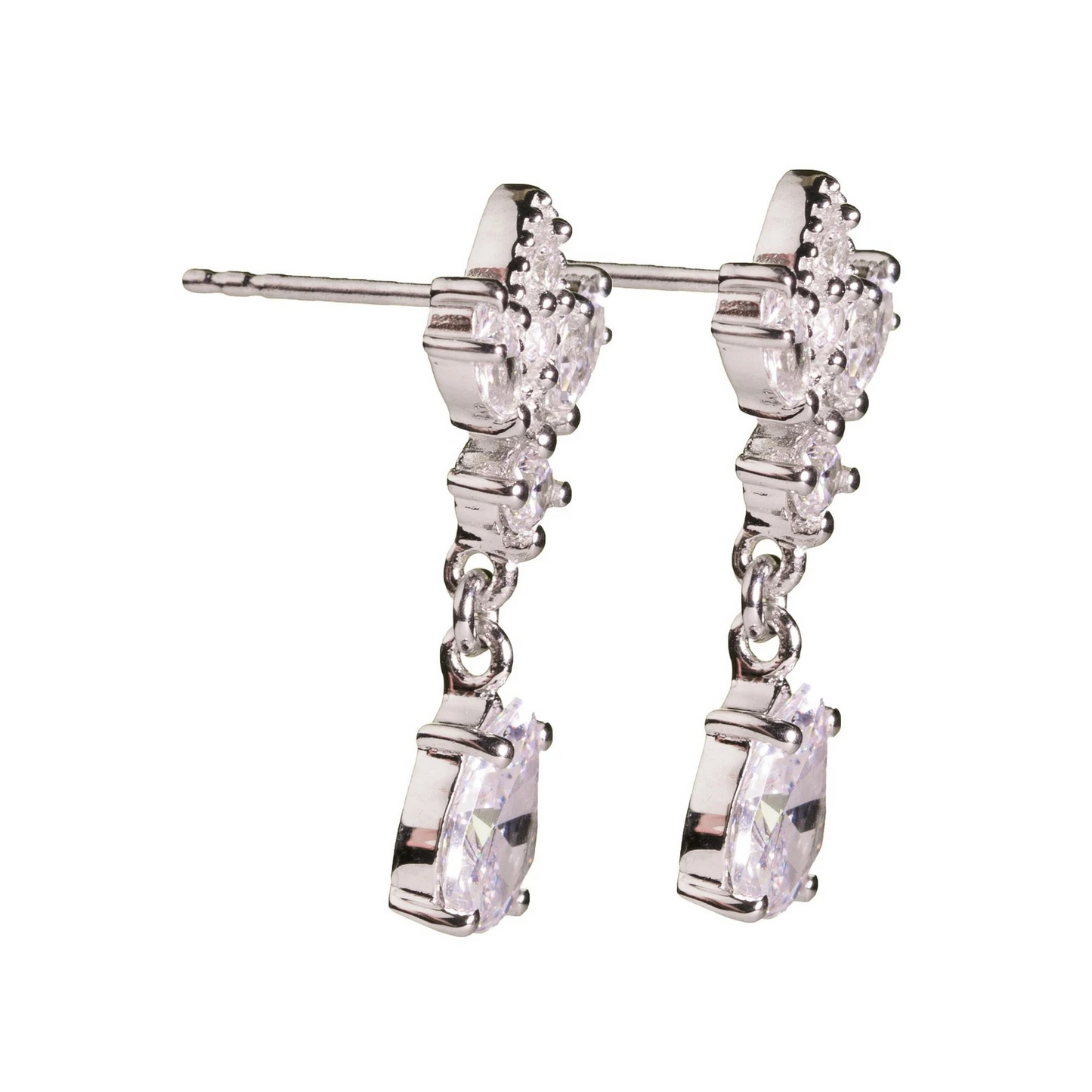 Silver Antique Chandelier CZ Teardrop Earrings