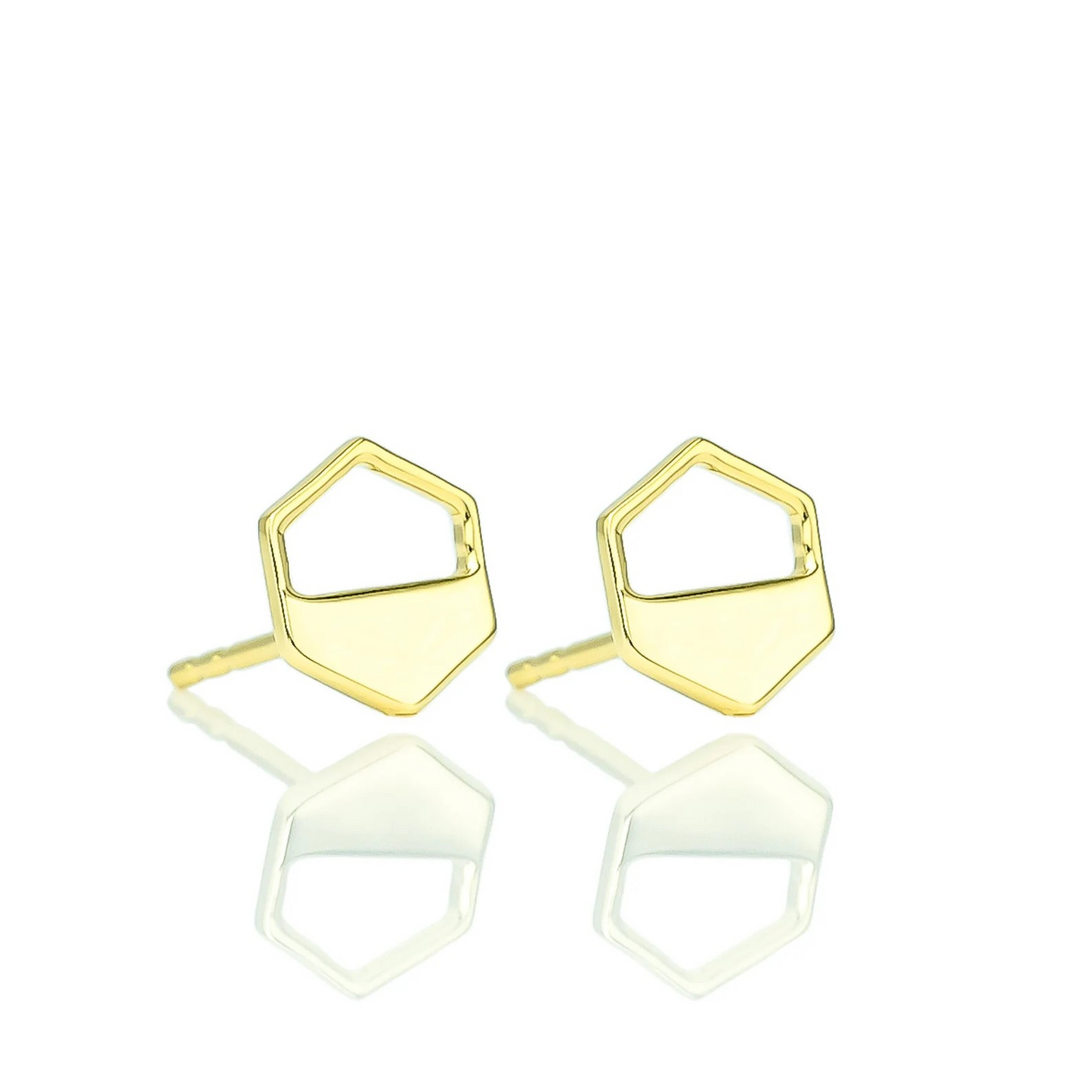 Gold Hexagon Cutout Stud Earrings