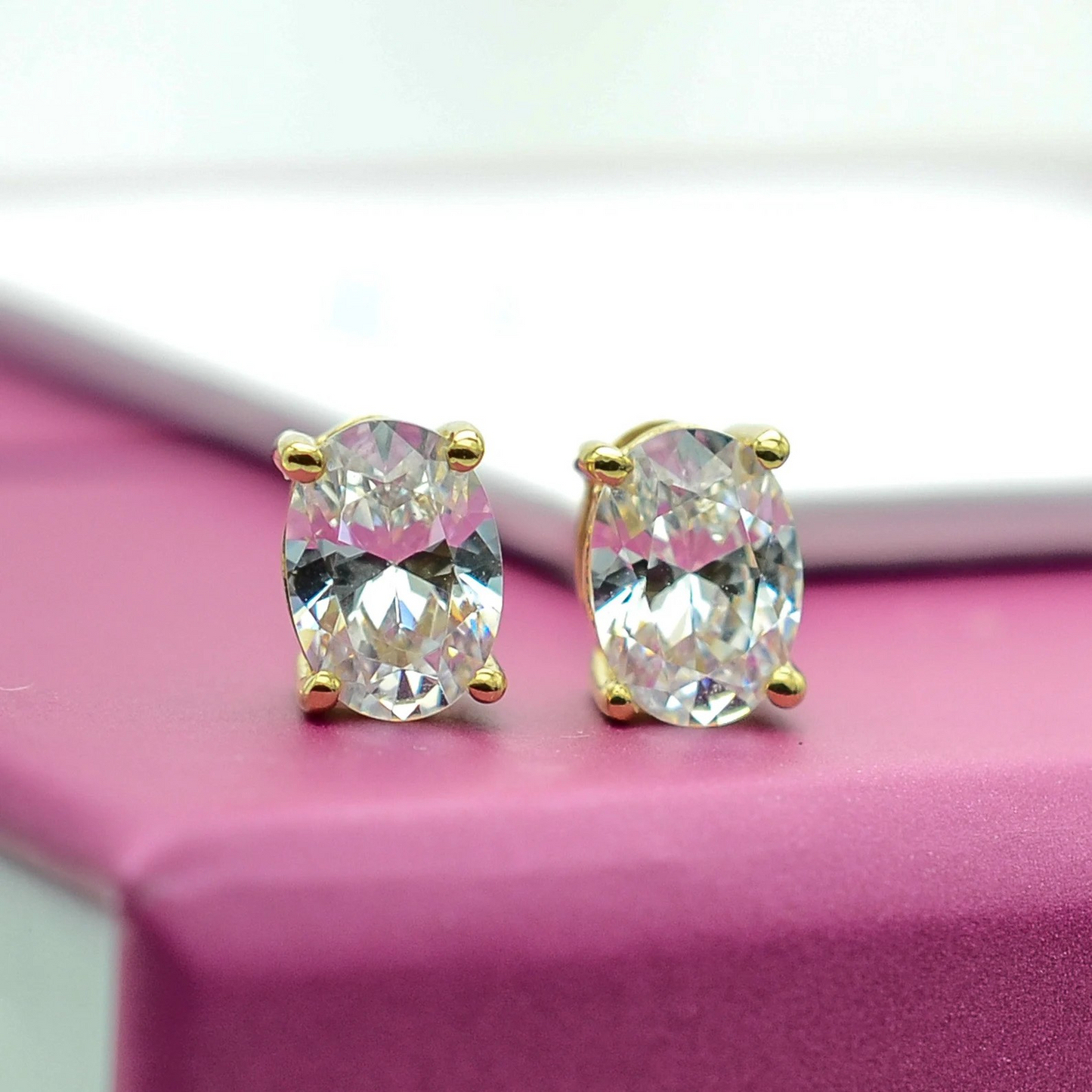 Gold Oval CZ Stud Earrings