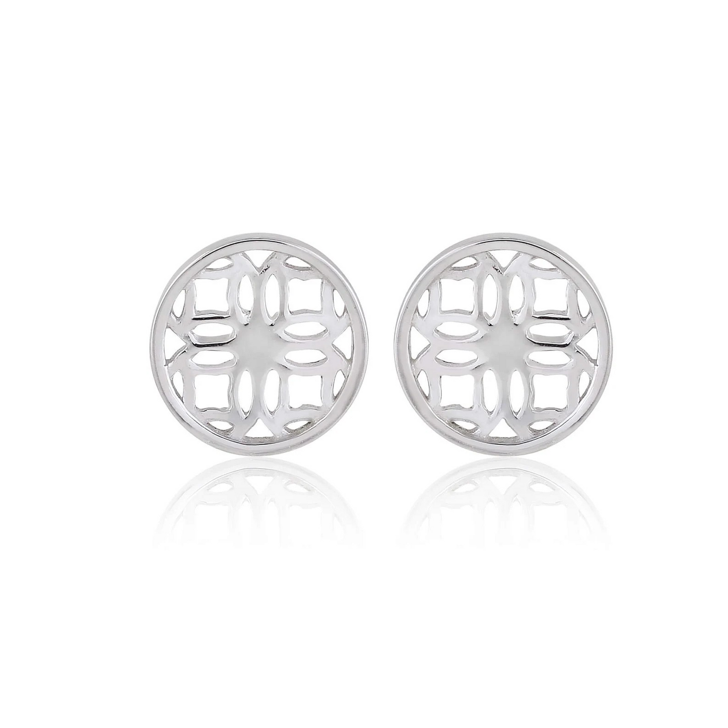 Silver Stud Earrings with Round Filigree