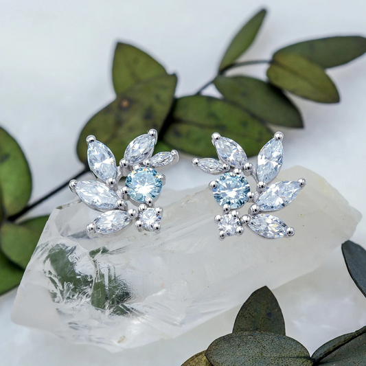 Aquamarine CZ Bridal Earrings in Sterling Silver