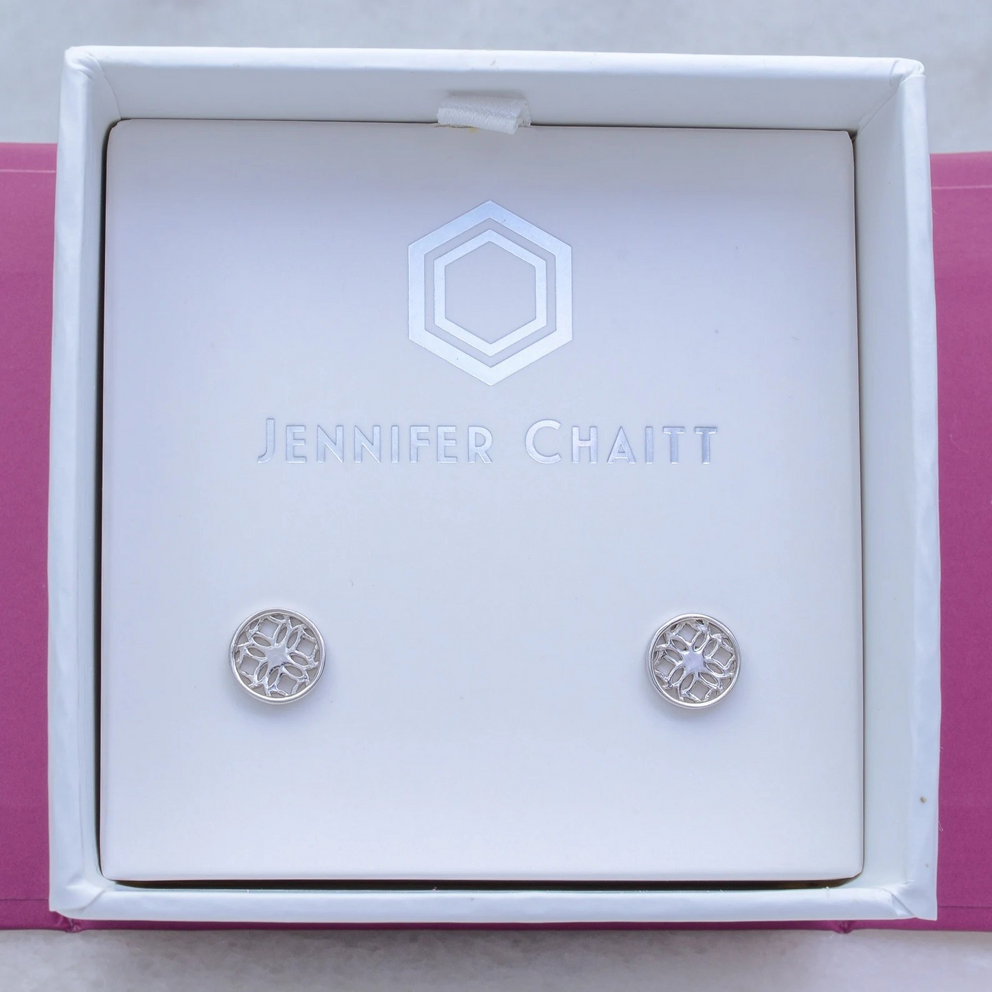 Silver Stud Earrings with Round Filigree