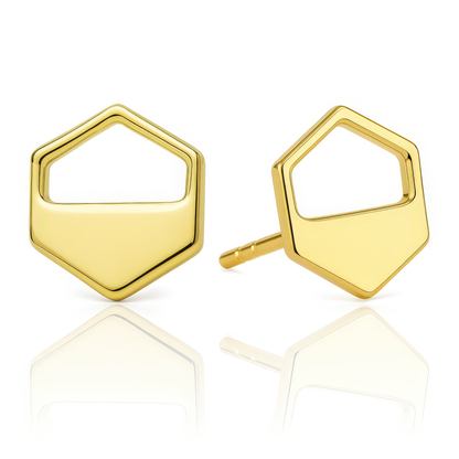 Gold Hexagon Cutout Stud Earrings