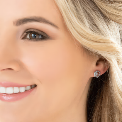 Sterling Silver Stud Earrings with Hexagon Filigree