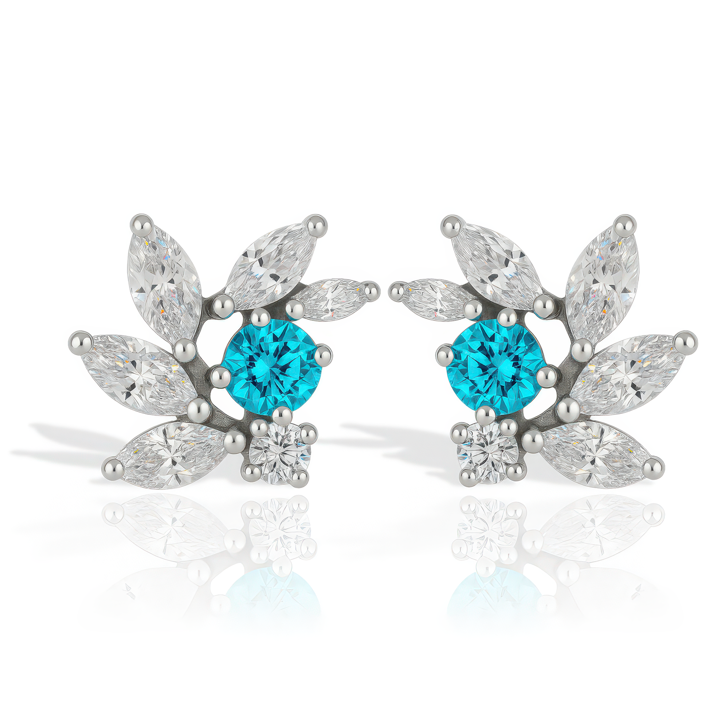 Deep Aquamarine CZ Bridal Earrings in Silver